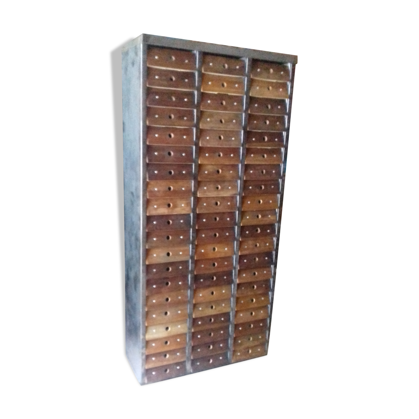Clem industrial cabinet with 60 A4-sized drawers and riveted walnut fronts