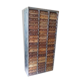 Clem industrial cabinet with 60 A4-sized drawers and riveted walnut fronts
