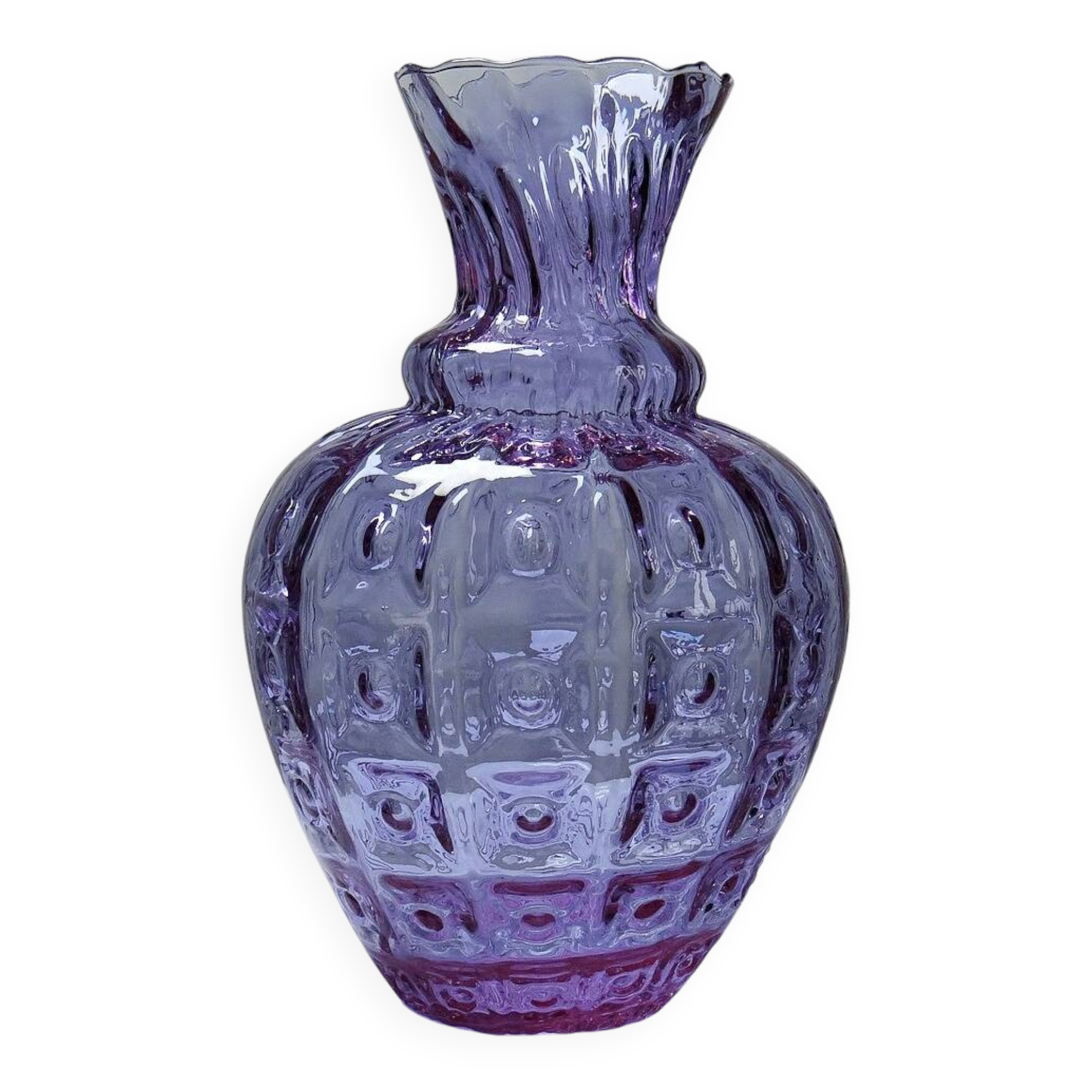 Empoli vase in Alexandrite glass, transitioning from blue to pink, large textured model from the years.
