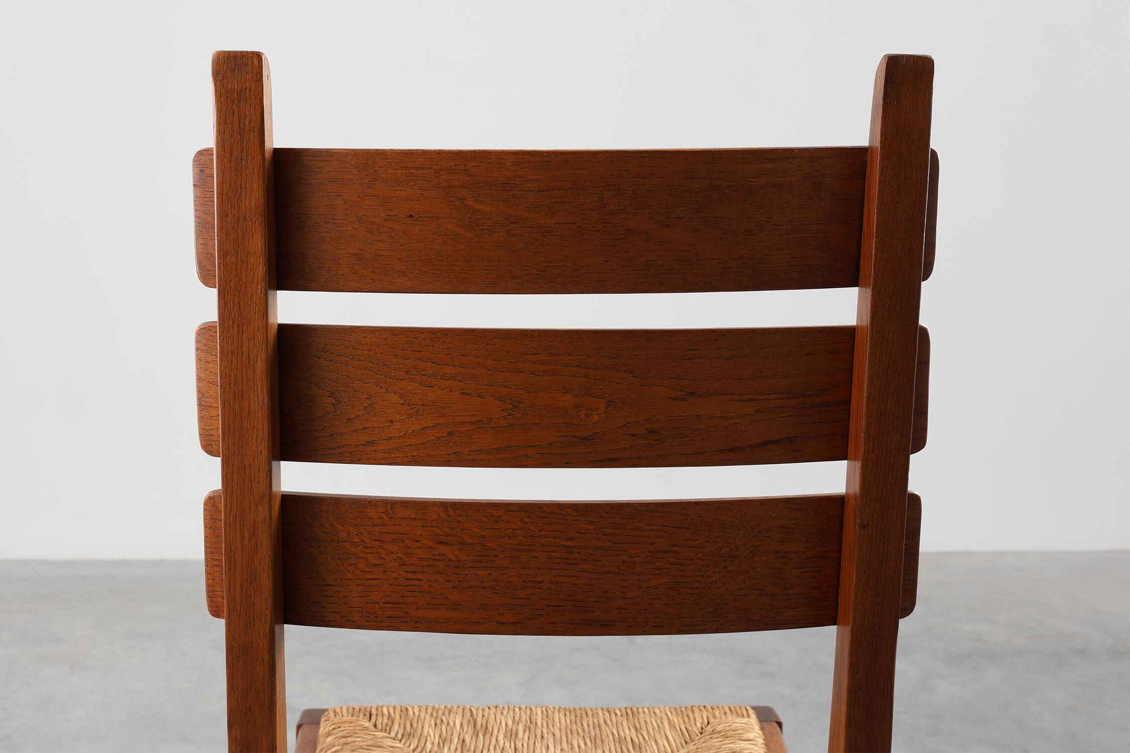 1960s Belgian Mid-Century Chair in Oak and Wicker, Brutalist Style