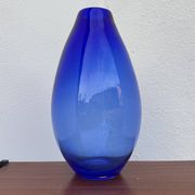 Grand vase verre soufflé bleue cobalt vintage