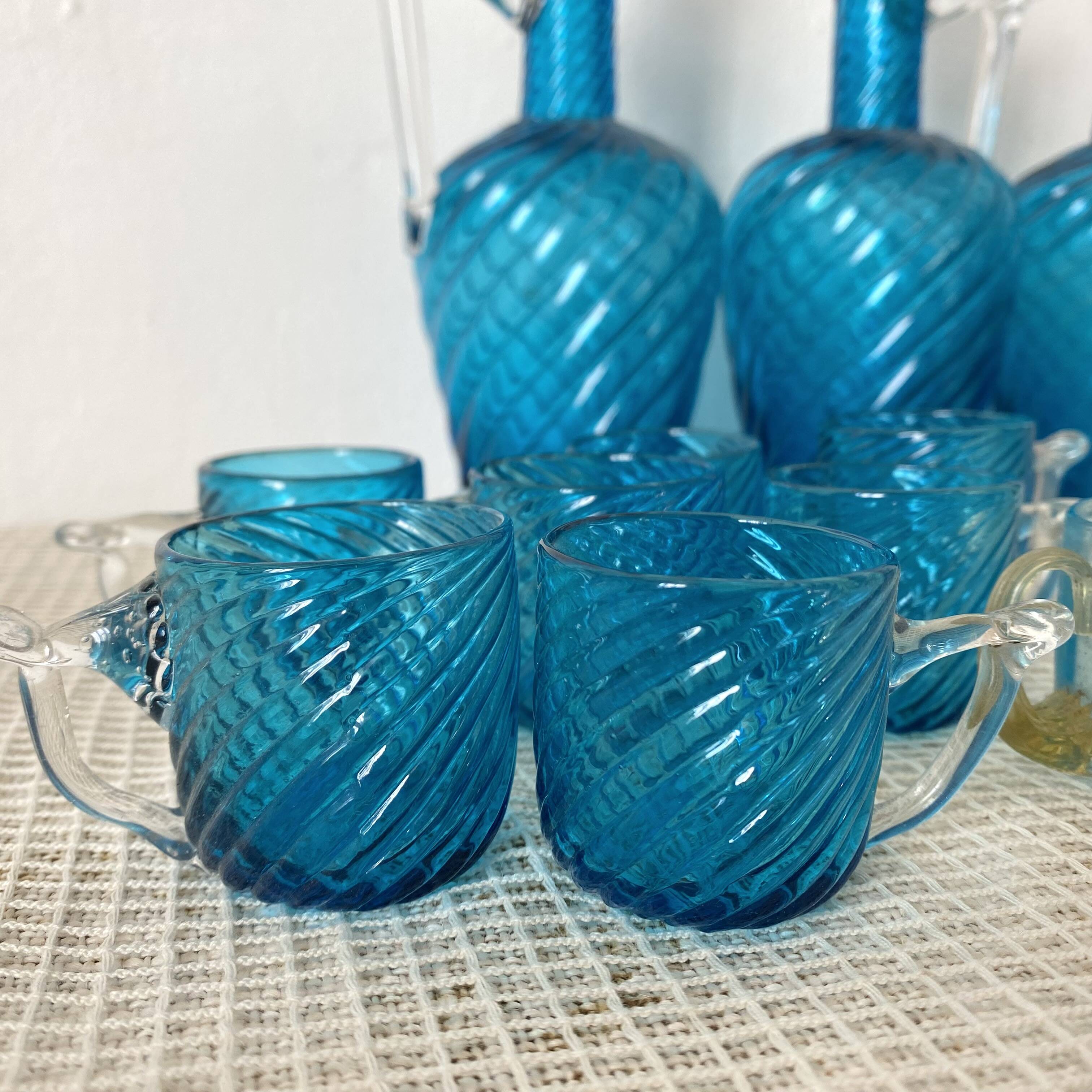 Antique Legras liquor cabinet, decanters and glasses, lion's paw stand