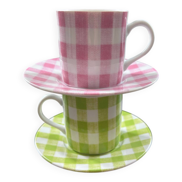 Paire de tasses décor Vichy