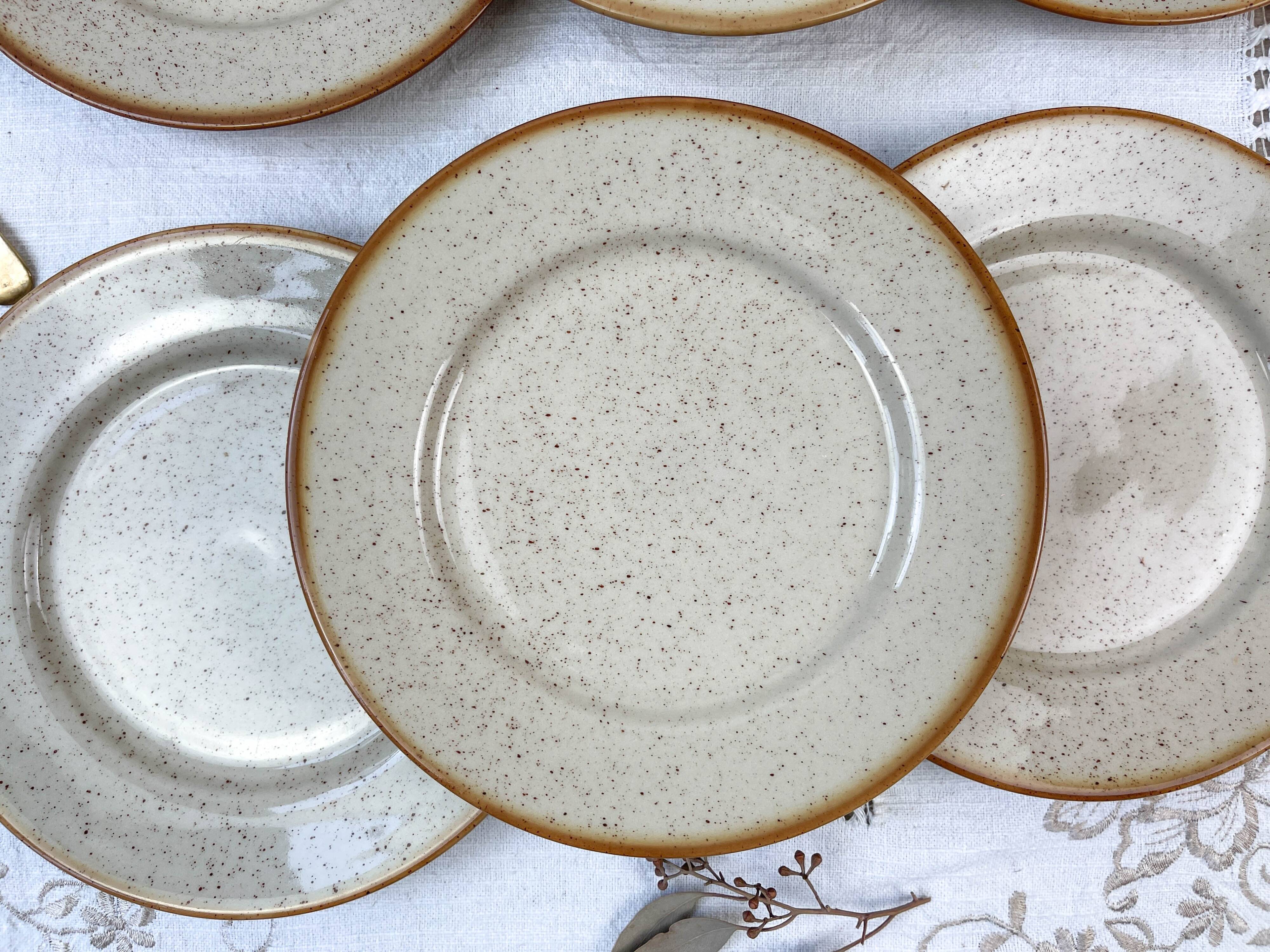 8 Small plates in speckled stoneware Tulowice mid century 20th