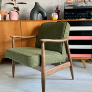 Original vintage polish chair GFM-87 designed by Juliusz Kędziorek in curled fabric