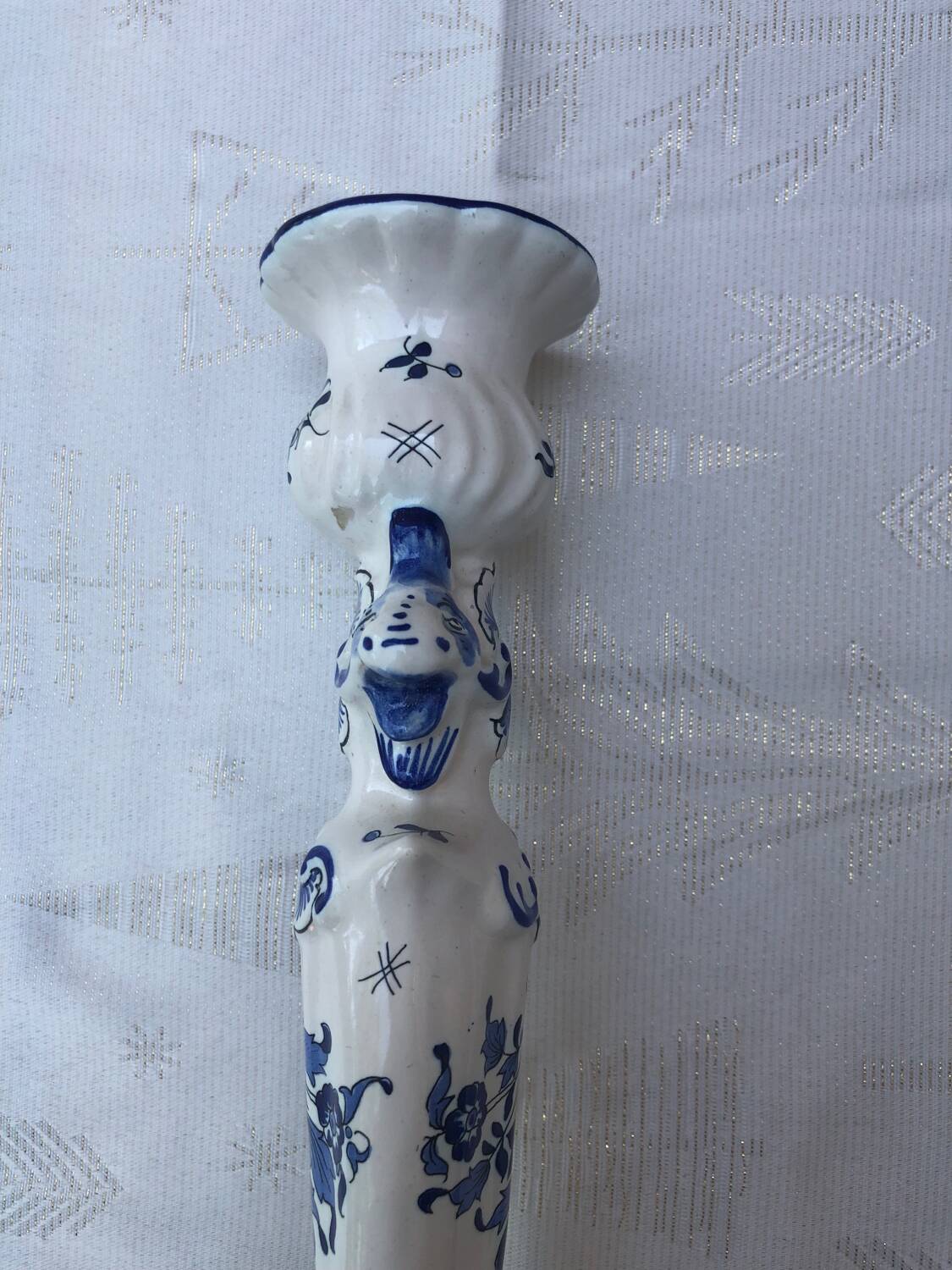 Hand-painted Moustiers porcelain candle holder
