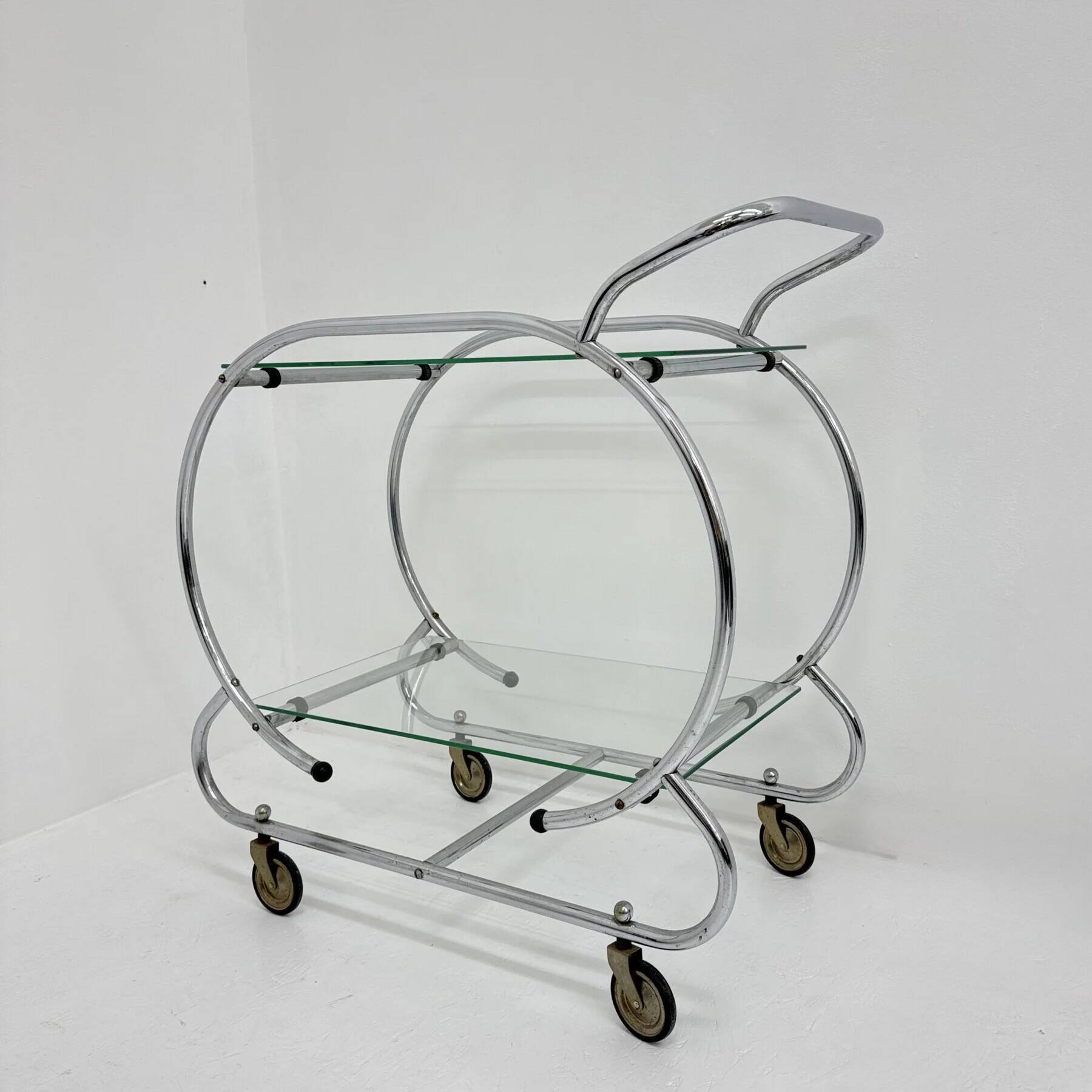 Art deco bar cart trolley chrome tubular, 1930s