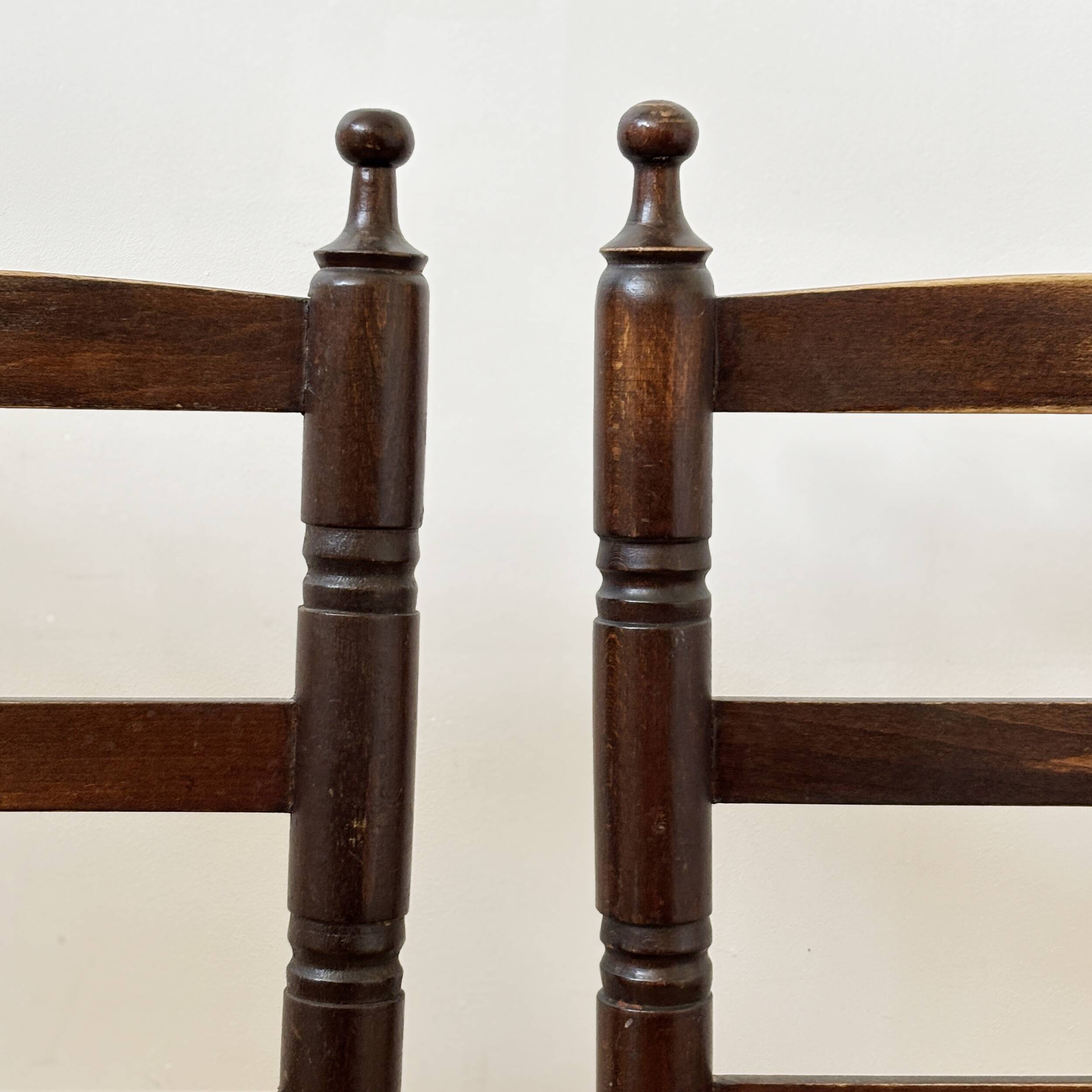 Pair of antique rush-seated chairs in solid wood – France, mid-20th century