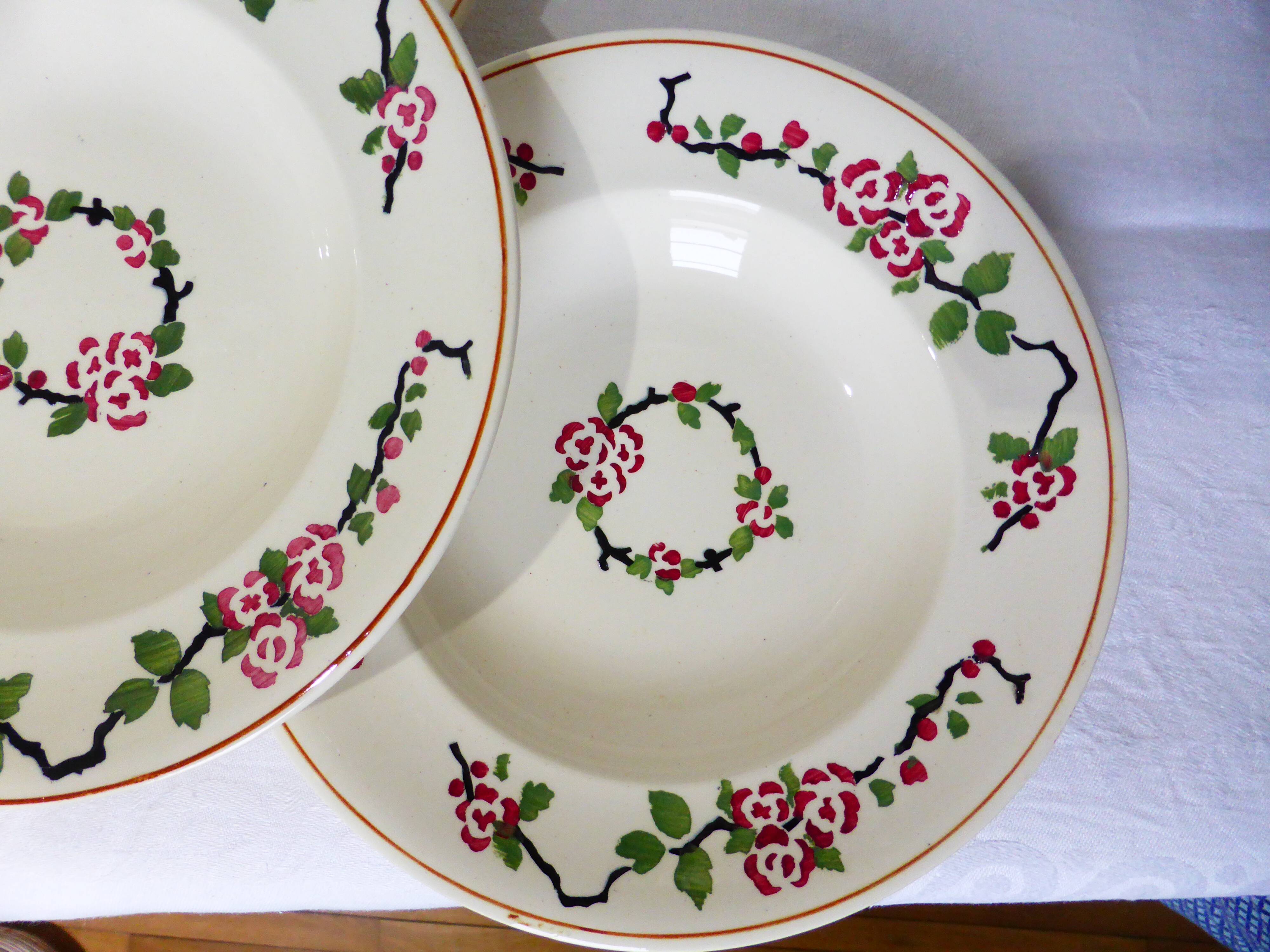 4 Longwy soup plates, Hawthorn pattern 211260