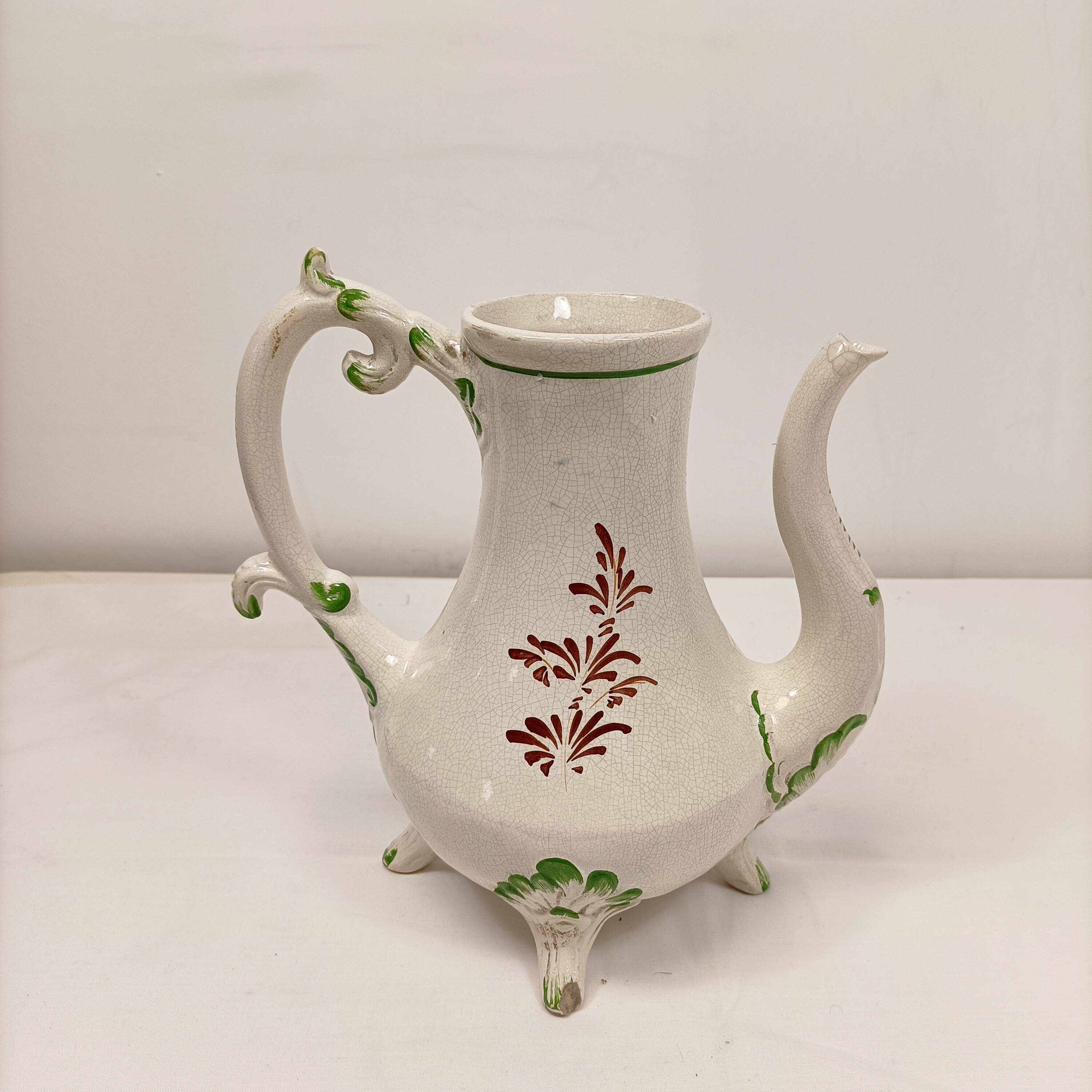 Antique Italian Bassano Vase Pitcher Carafe - Flower Pattern