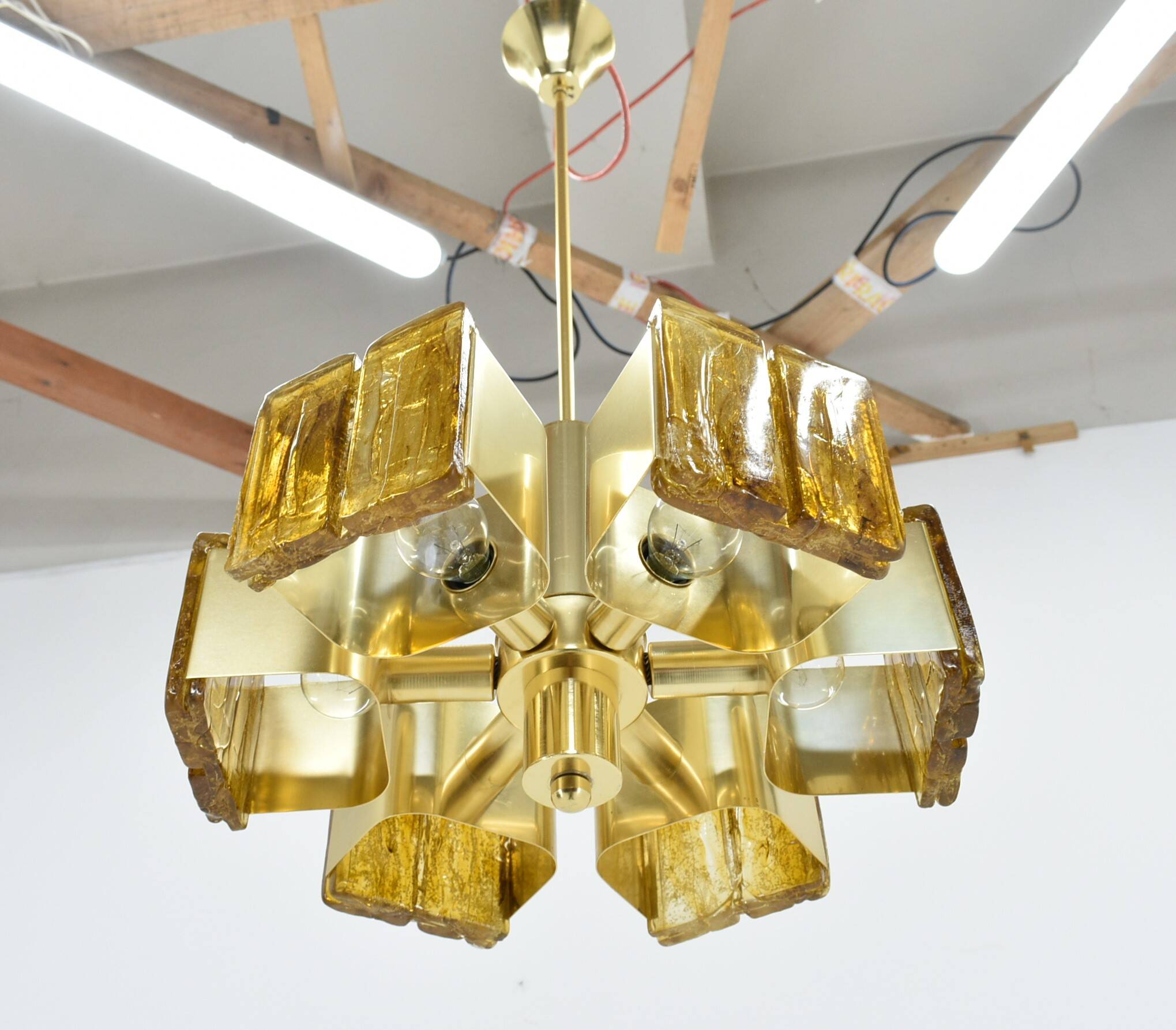 Mid-century design brass and resin pendant, 1960s / Hungary