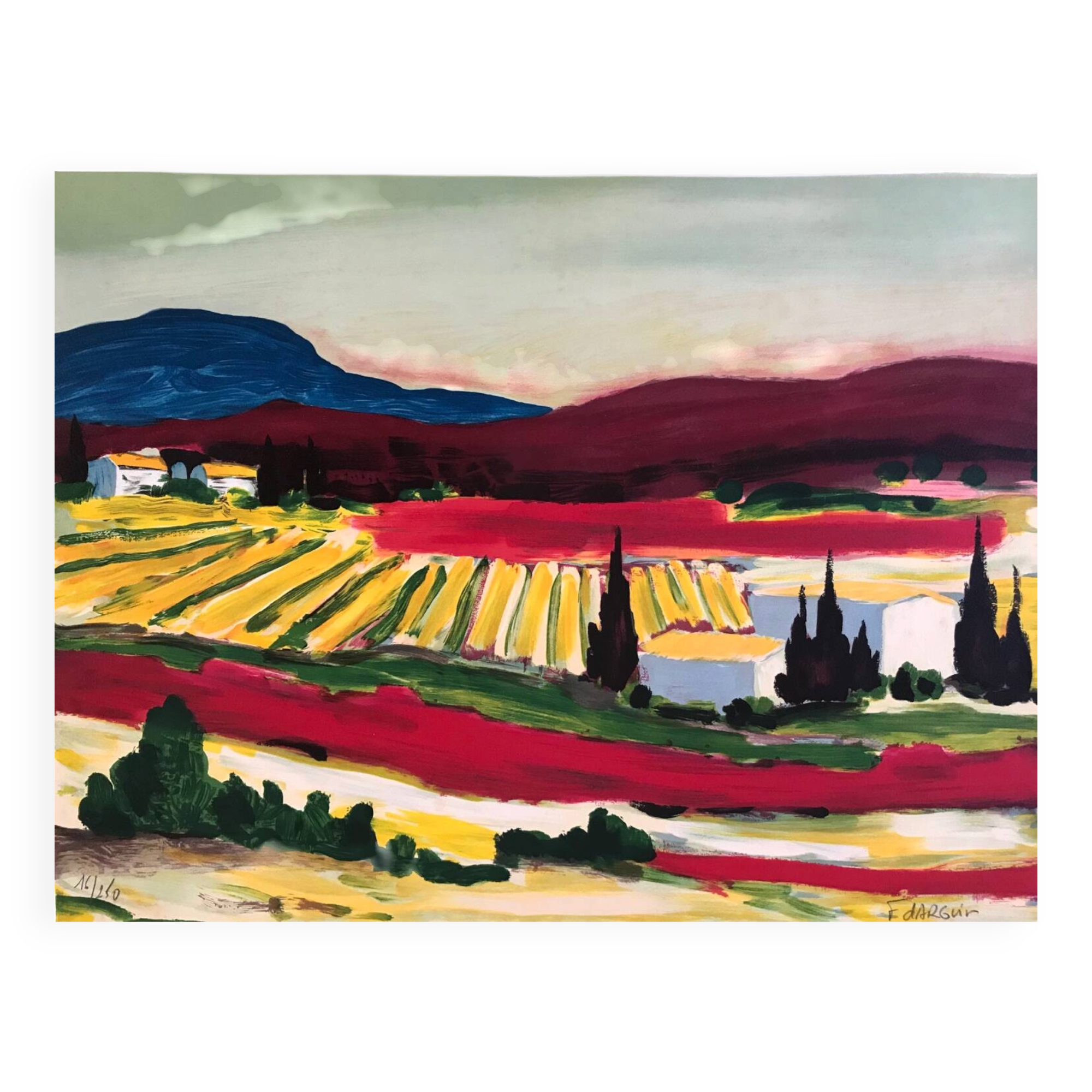 The countryside. original lithograph signed by françois d'arguin (1946)