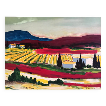 The countryside. original lithograph signed by françois d'arguin (1946)