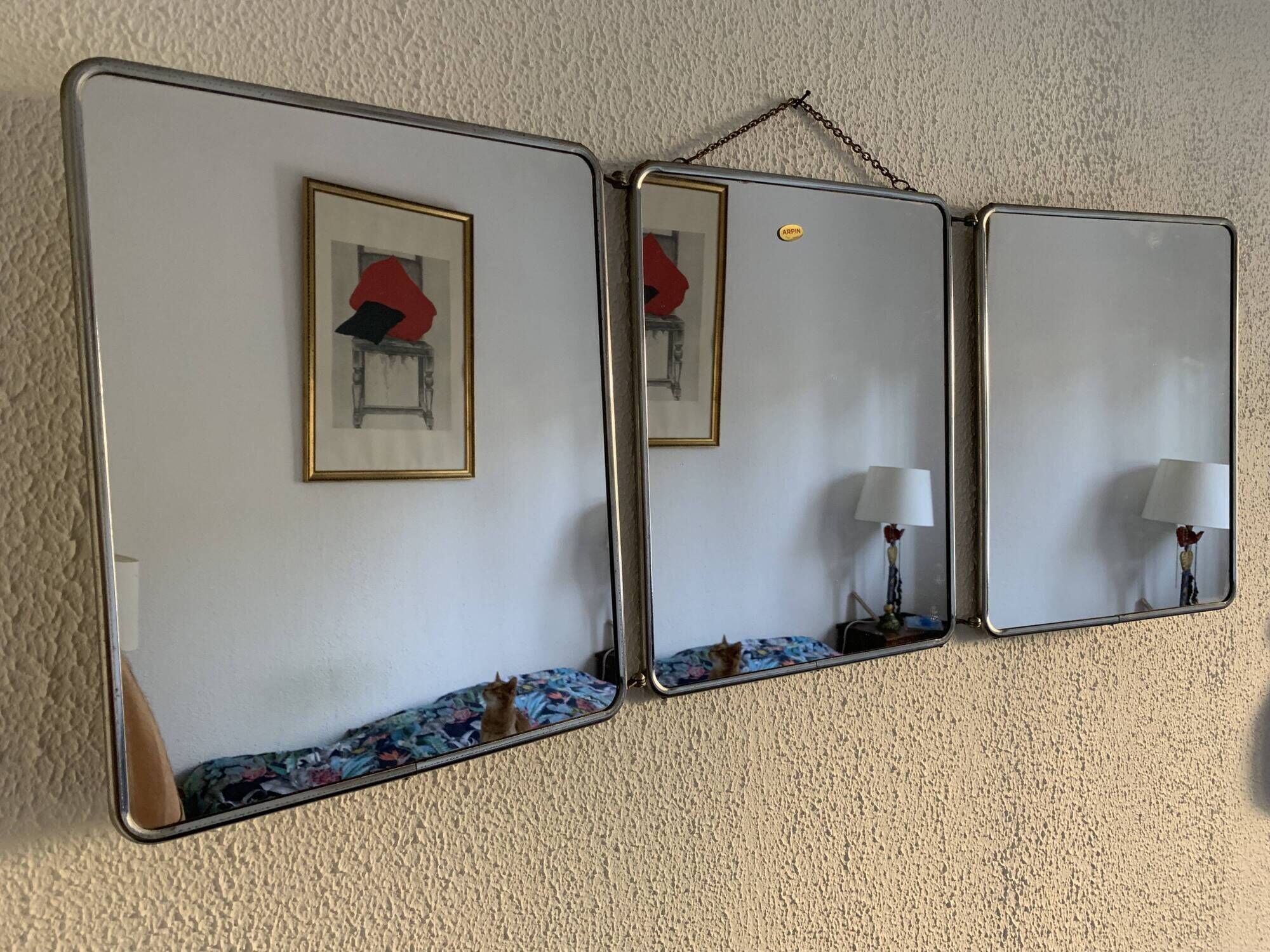 Vintage mirror 1960 triptych barber Arpin hairdresser - 34 x 88 cm