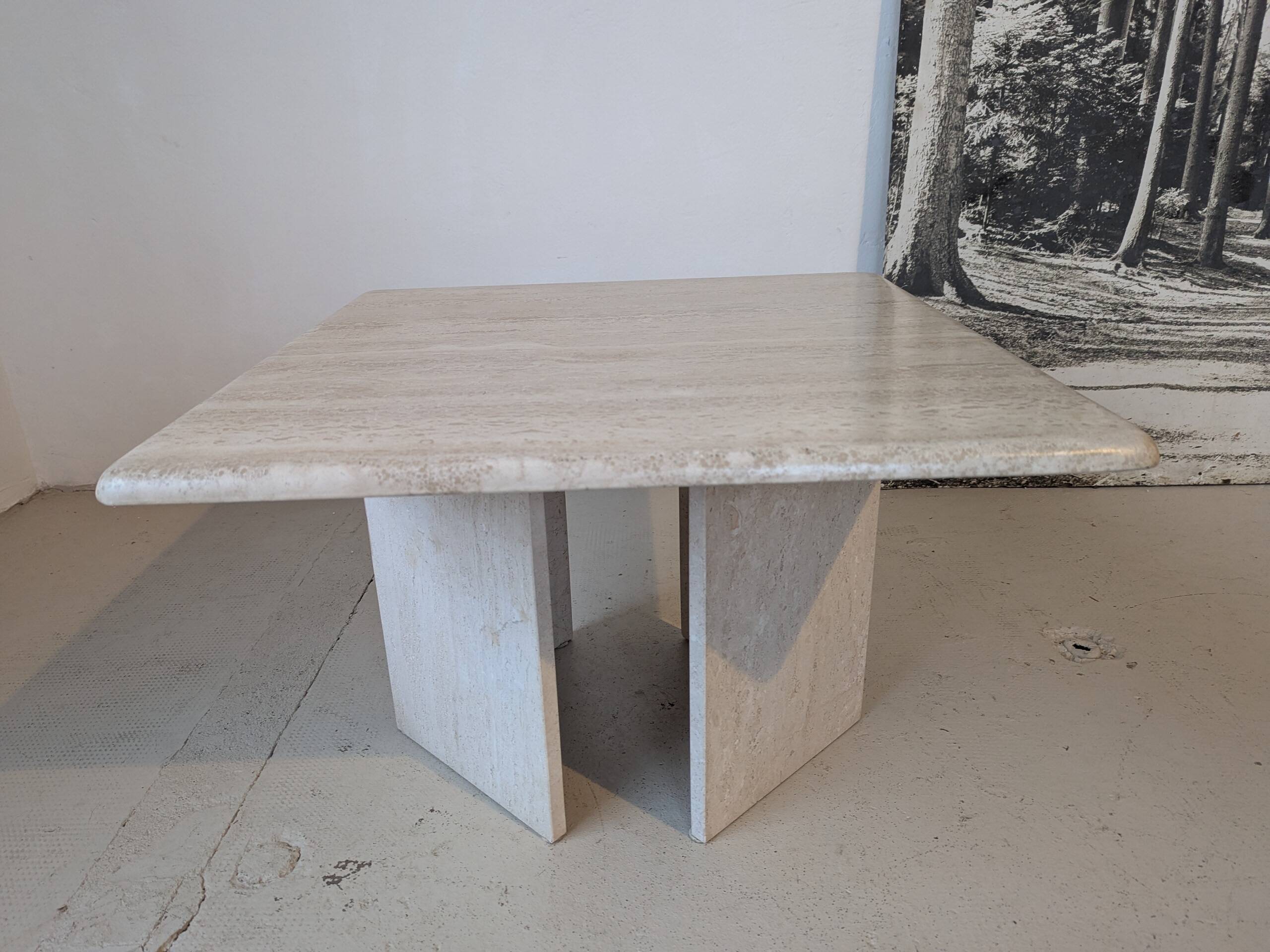 Square travertine coffee table, 1970s.