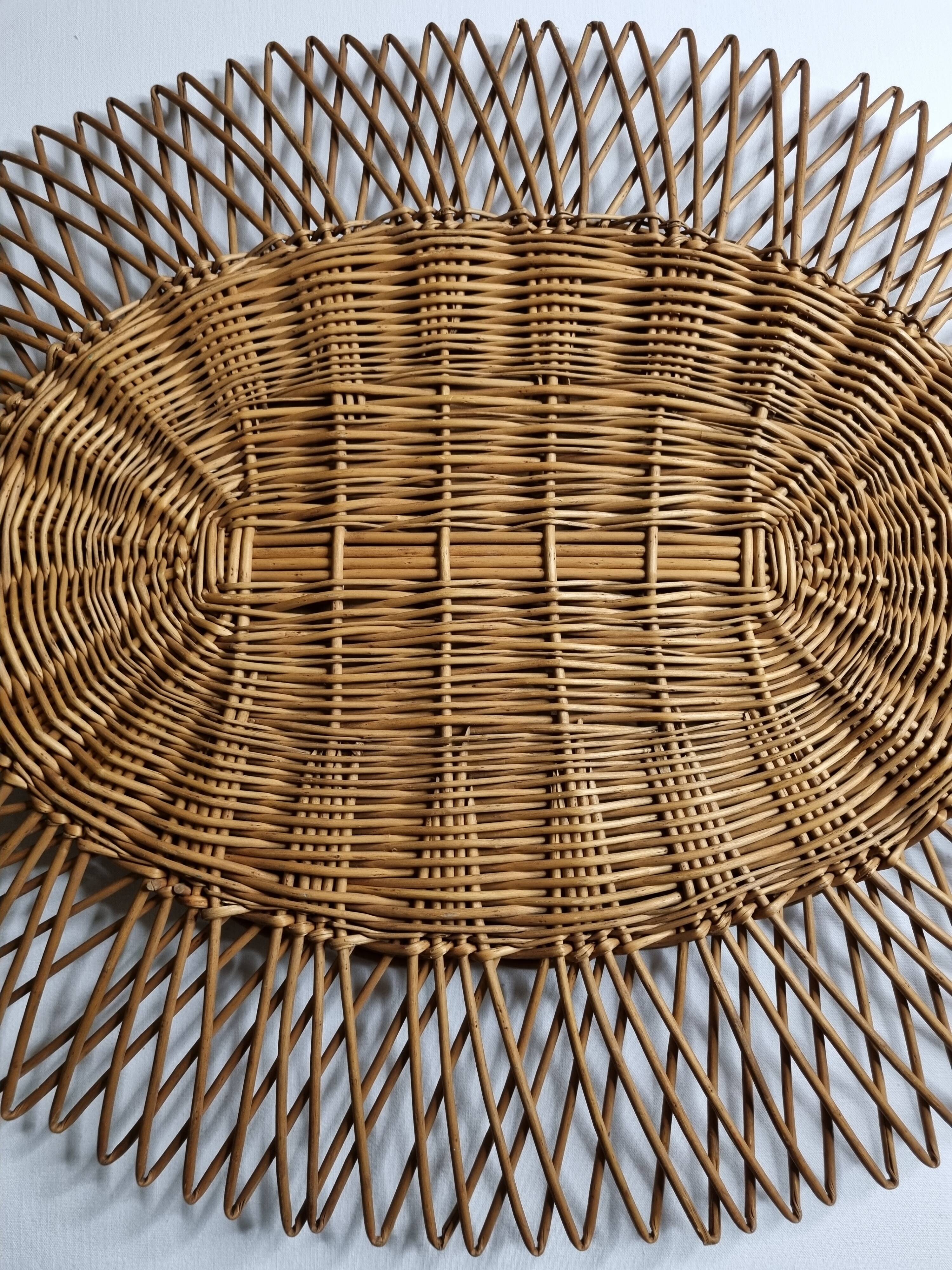 Original vintage rattan mirror, oval shape, 70 cm