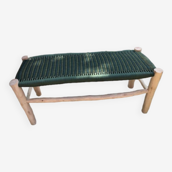 Wooden bench, green nylon weave and khaki