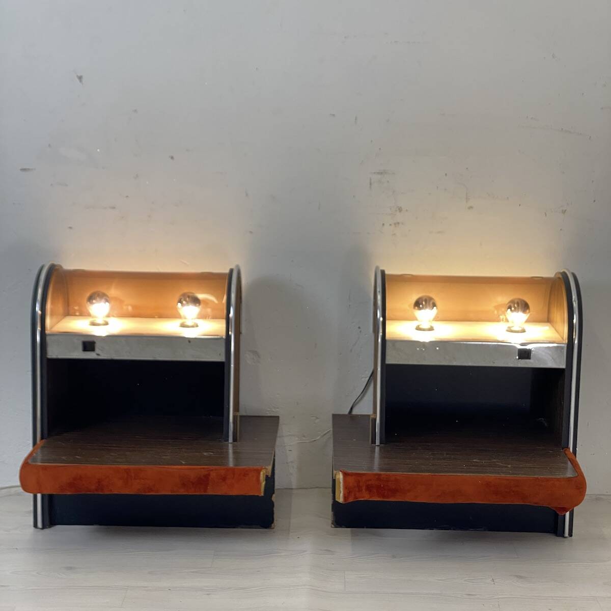 Pair of vintage 1970s Space Age bedside tables
