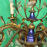 19th-century French gilt bronze chandelier featuring brass flowers and