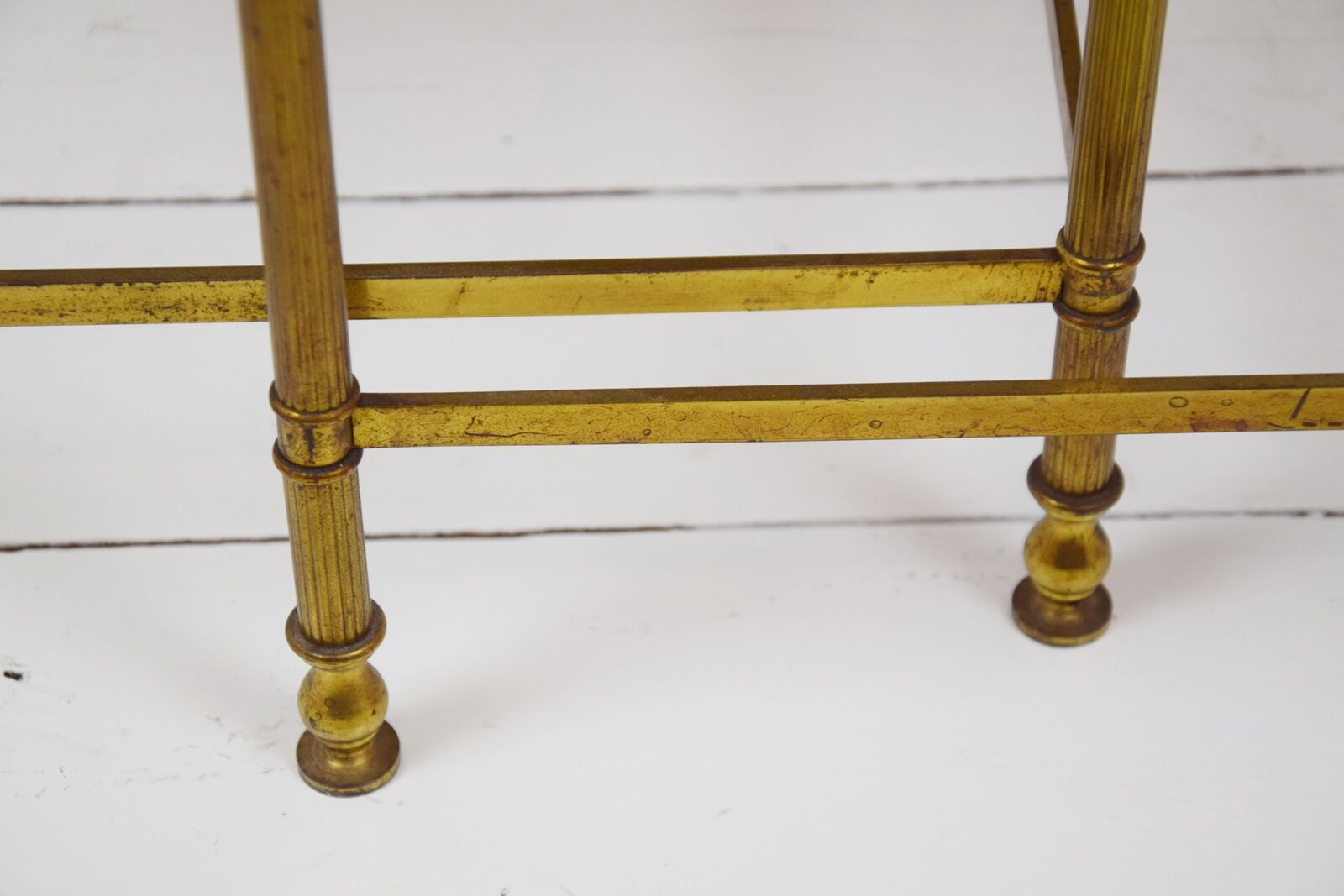 Brass and skaï side tables, 1950s