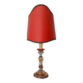 Lampe de table en cristal Art Nouveau français avec abat-jour en soie rouge, années 1940.