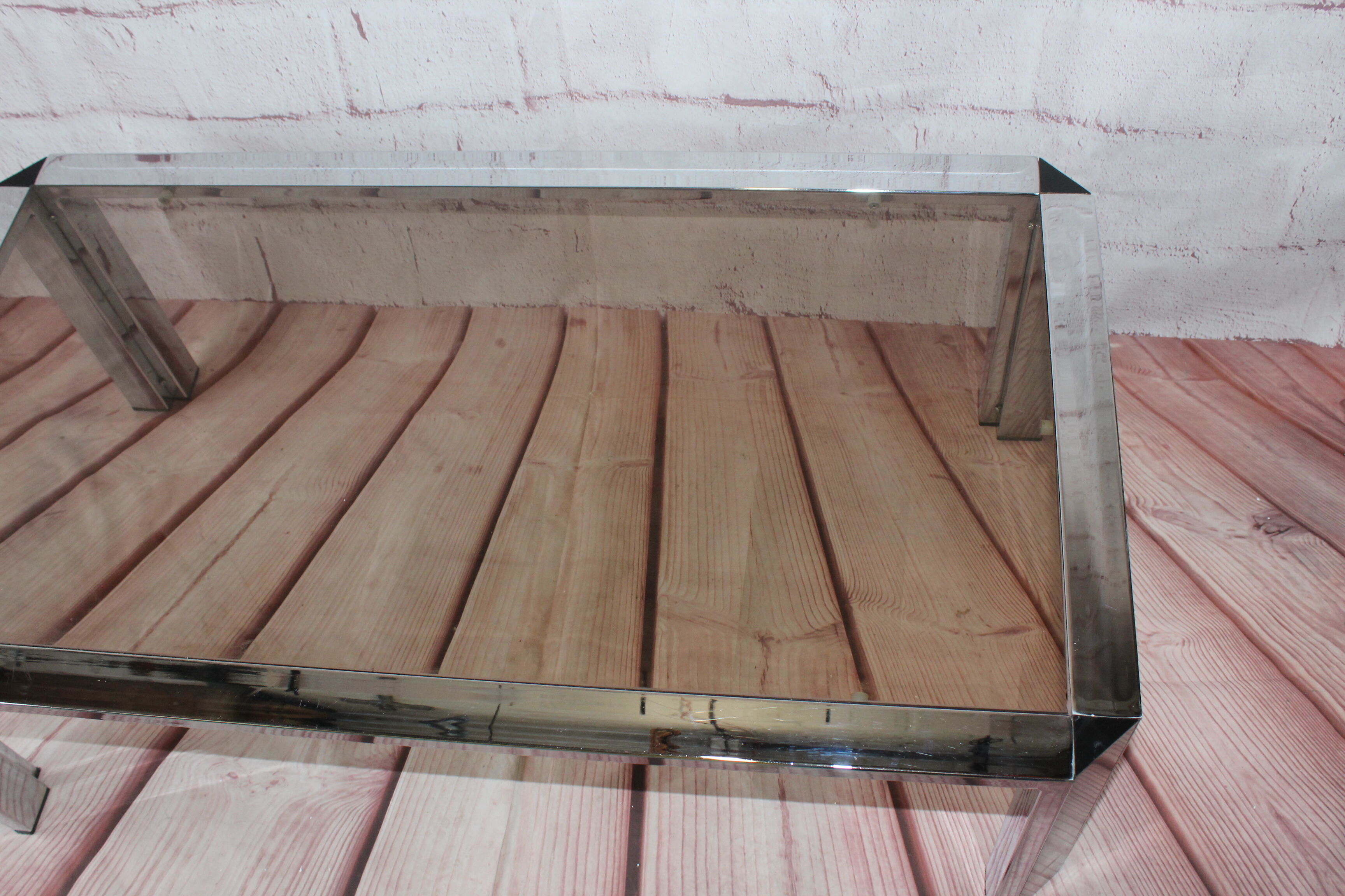 OLD VINTAGE CHROME COFFEE TABLE