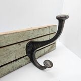 Solid teak coat hook with 2 double cast iron hooks