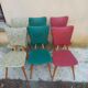 6 vintage 1950 Skaï chairs and wood
