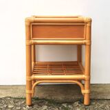Bedside or side table in wood, bamboo and rattan, 1970s