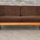 1960s light wood and brown ribbed fabric convertible daybed canapé