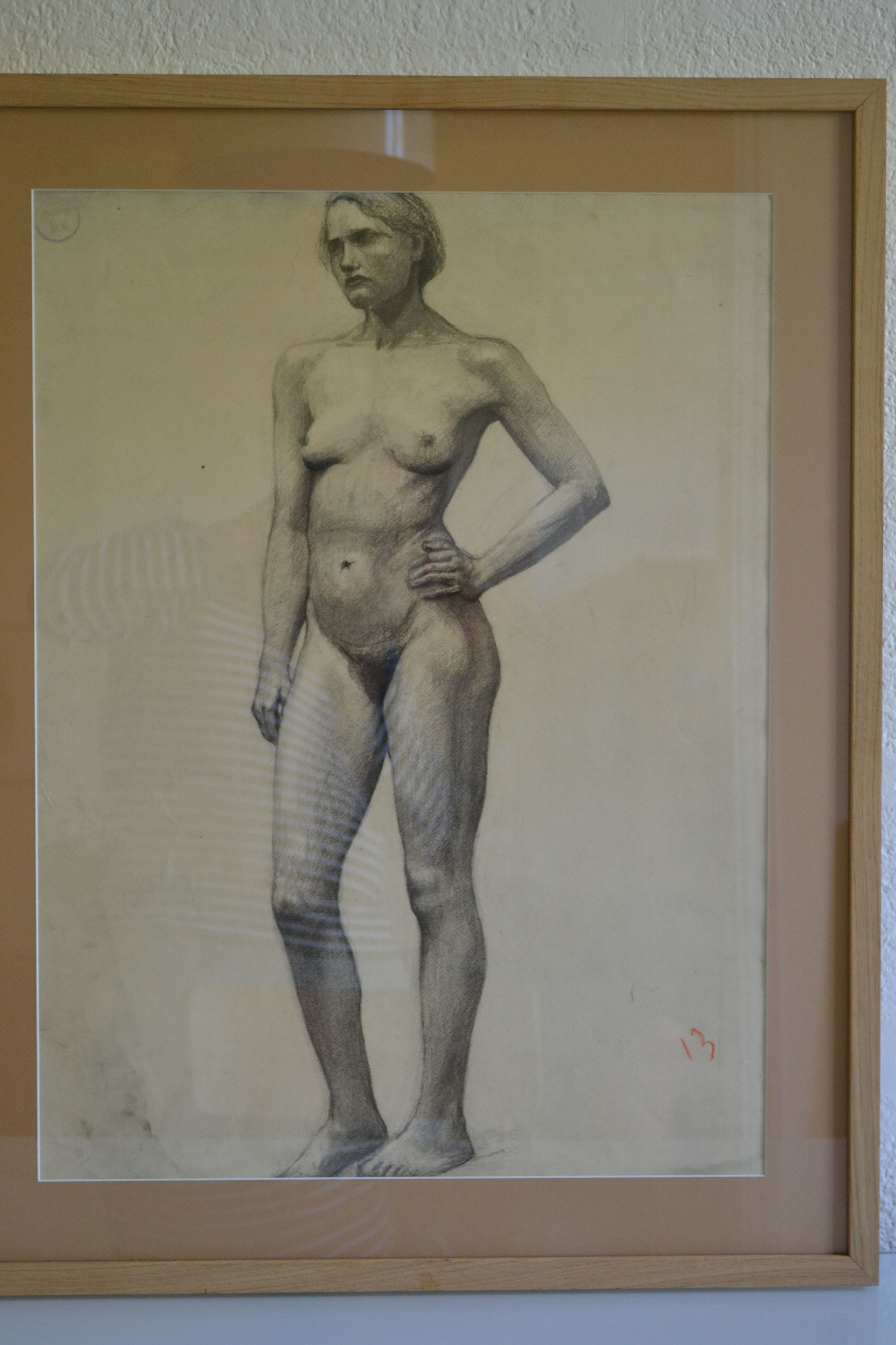 Dessin au fusain femme nu academique circa 1900