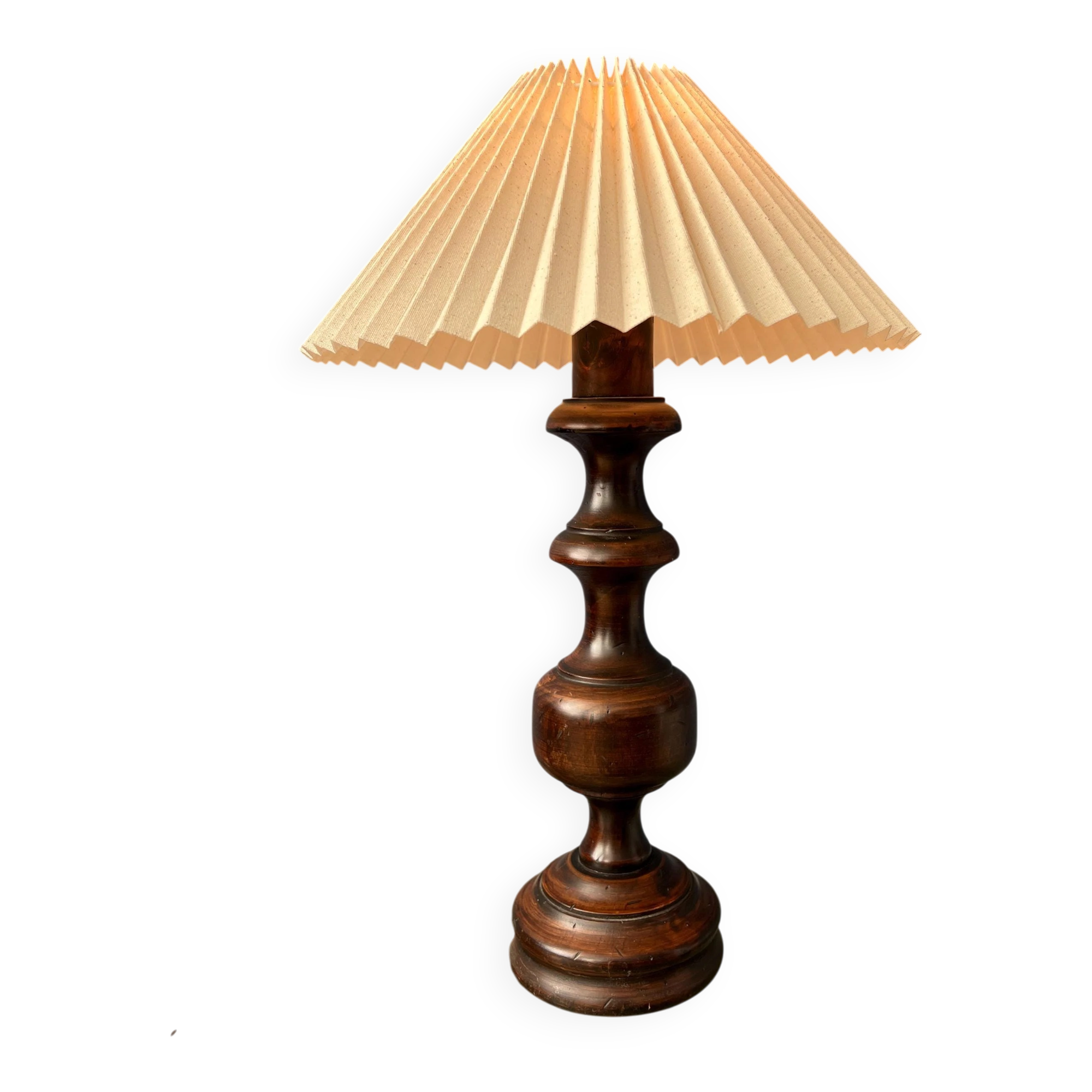 Vintage wooden table lamp with pleated shade