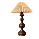 Vintage wooden table lamp with pleated shade