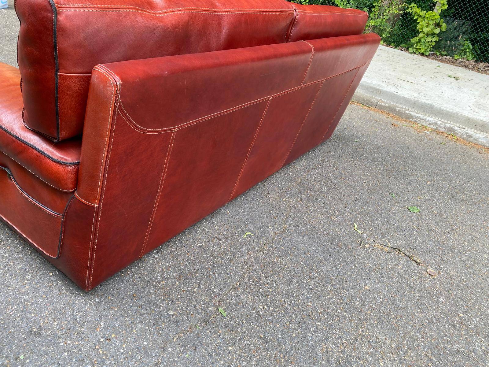 3-seater burgundy leather sofa convertible into a 2-seater bed 1940