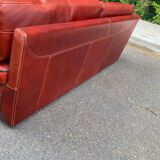 3-seater burgundy leather sofa convertible into a 2-seater bed 1940