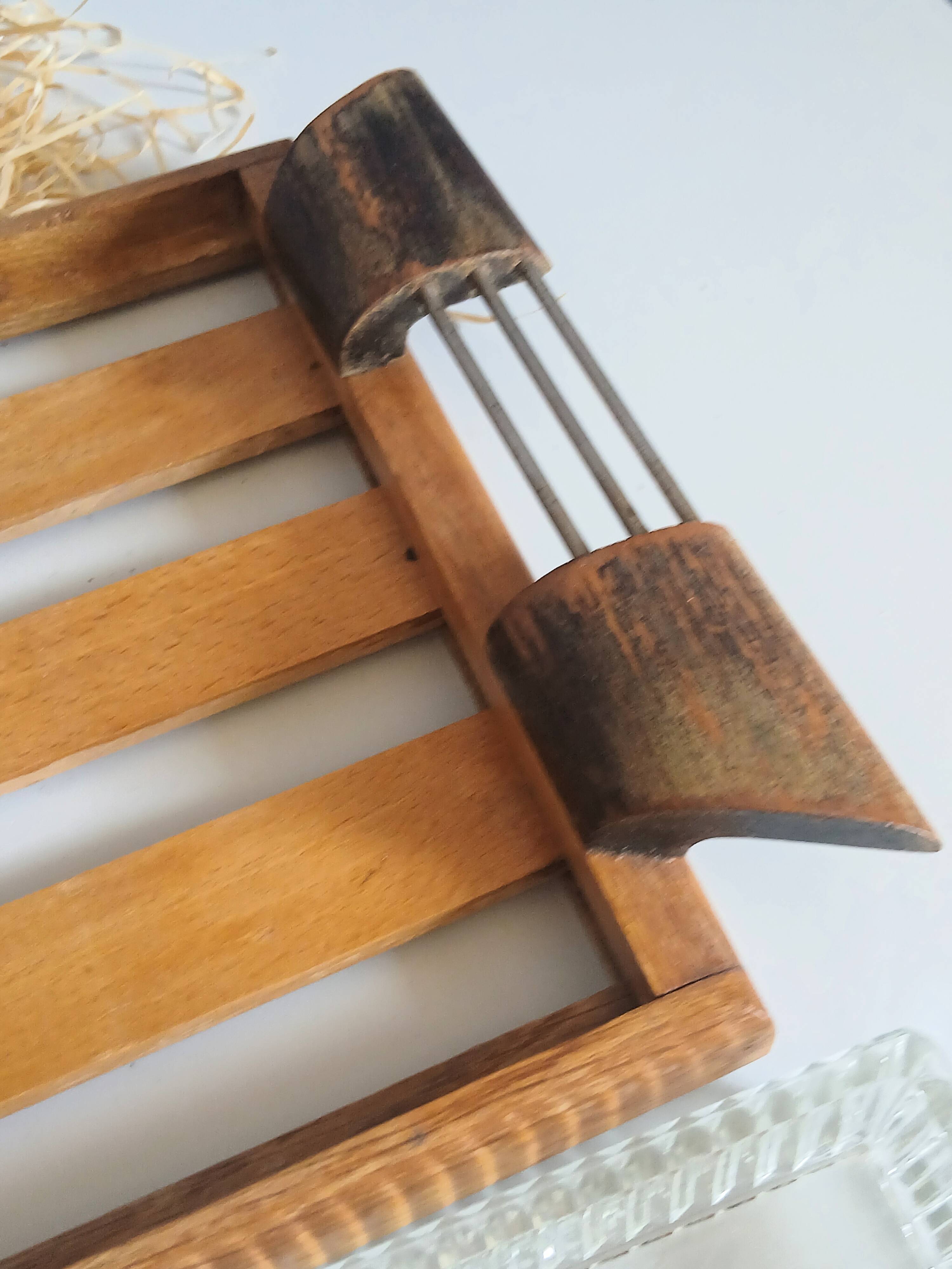 Plateau de service apéritif compartimenté en bois et verre vintage art déco