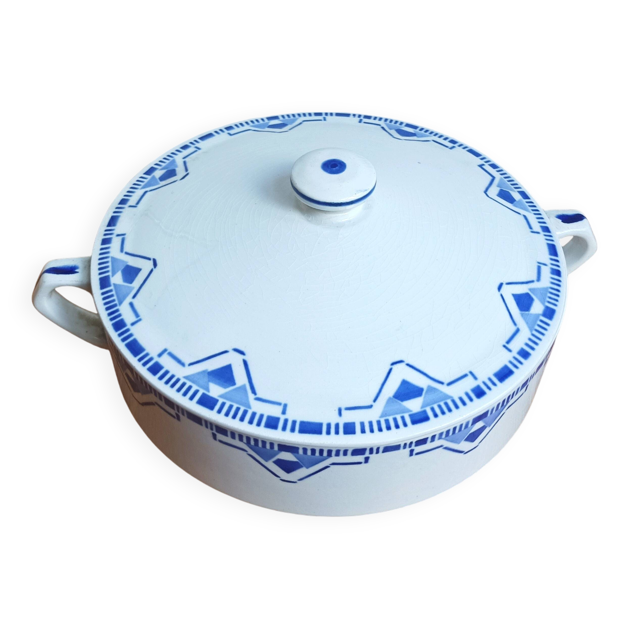 Plat de service soupière Art déco faïence St Amand