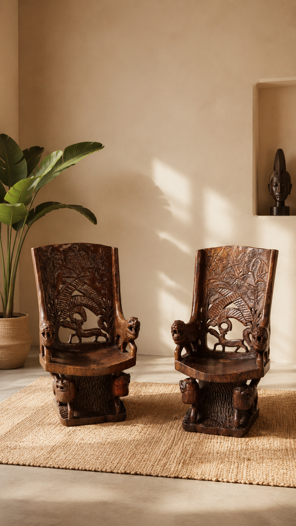 Pair of carved African armchairs