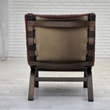 1970s, Danish loungechair by Farstrup, leather, canvas, bent wood.