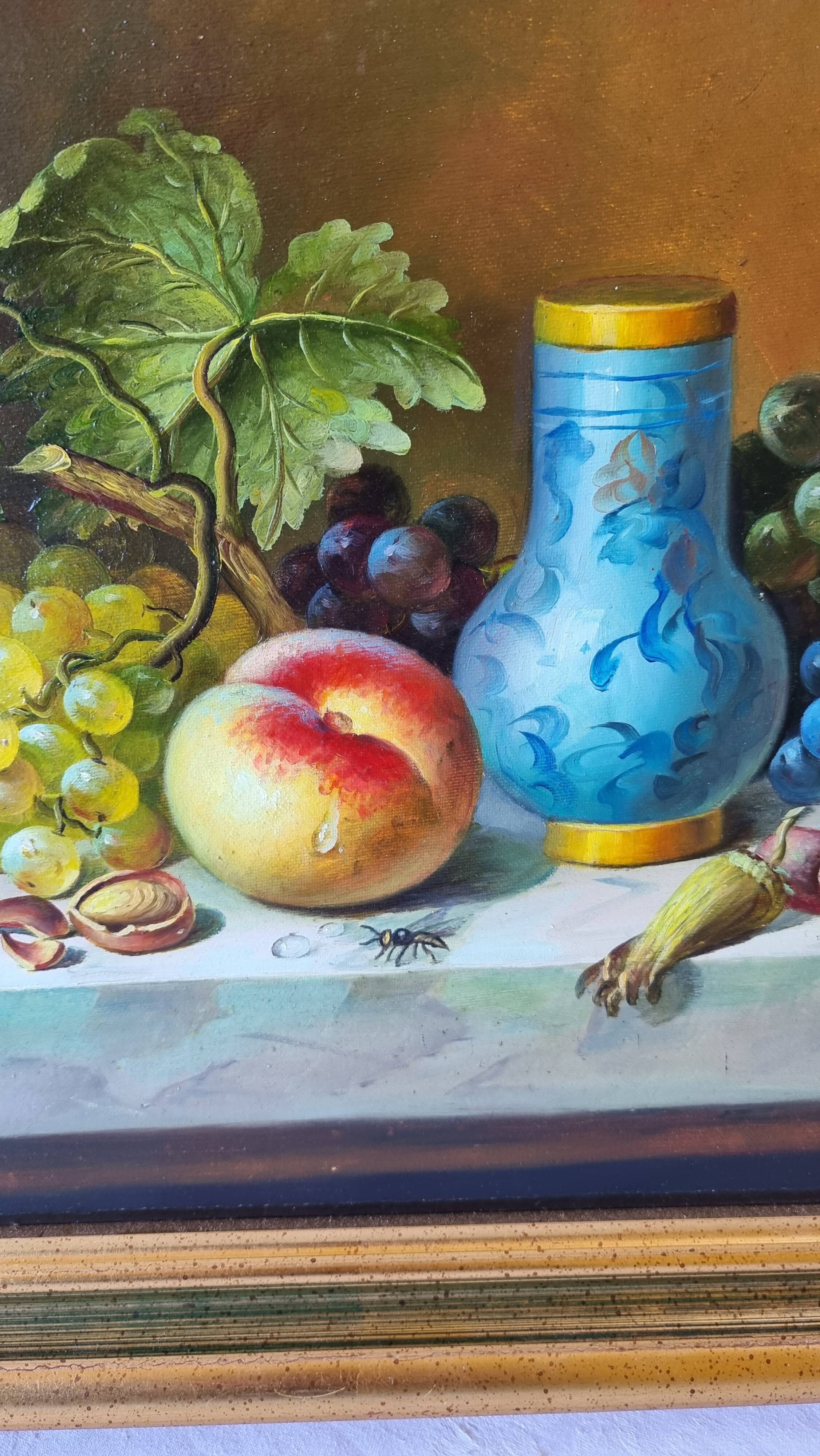 Original oil on canvas signed by Antonio De Giovan, classical still life.