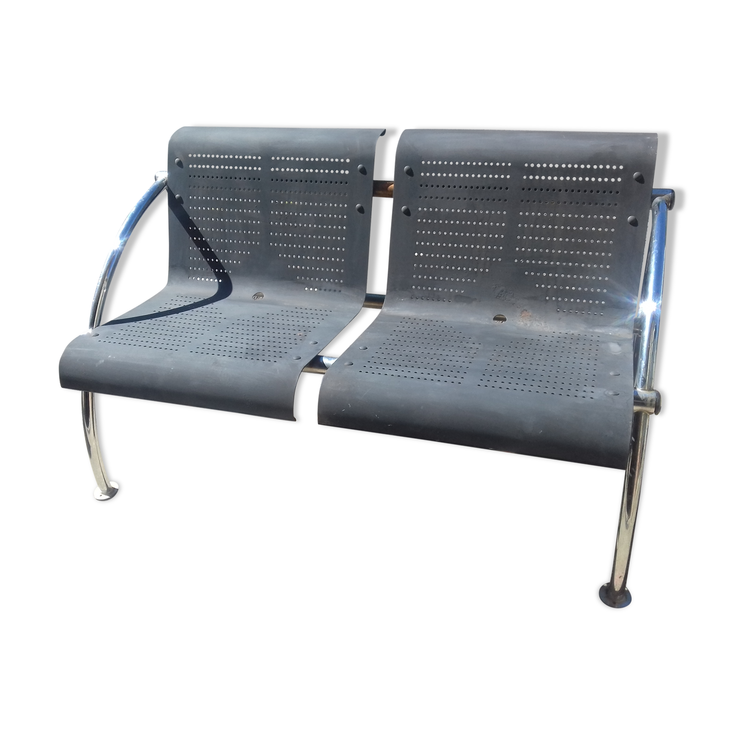 Painted and chromed steel bench seat, circa 1980