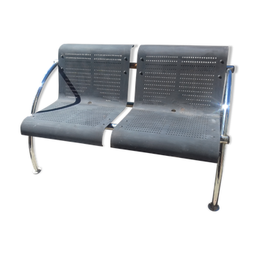 Painted and chromed steel bench seat, circa 1980