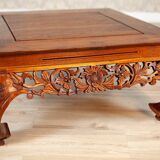 Vintage Richly Decorated Oak Coffee Table, 1950s