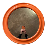 Mirror with round frame in orange molded plastic by carrara & matta, 1974
