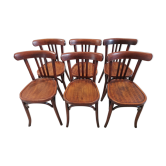 Suite of 6 chairs by Bistrot Baumann in the 1930s