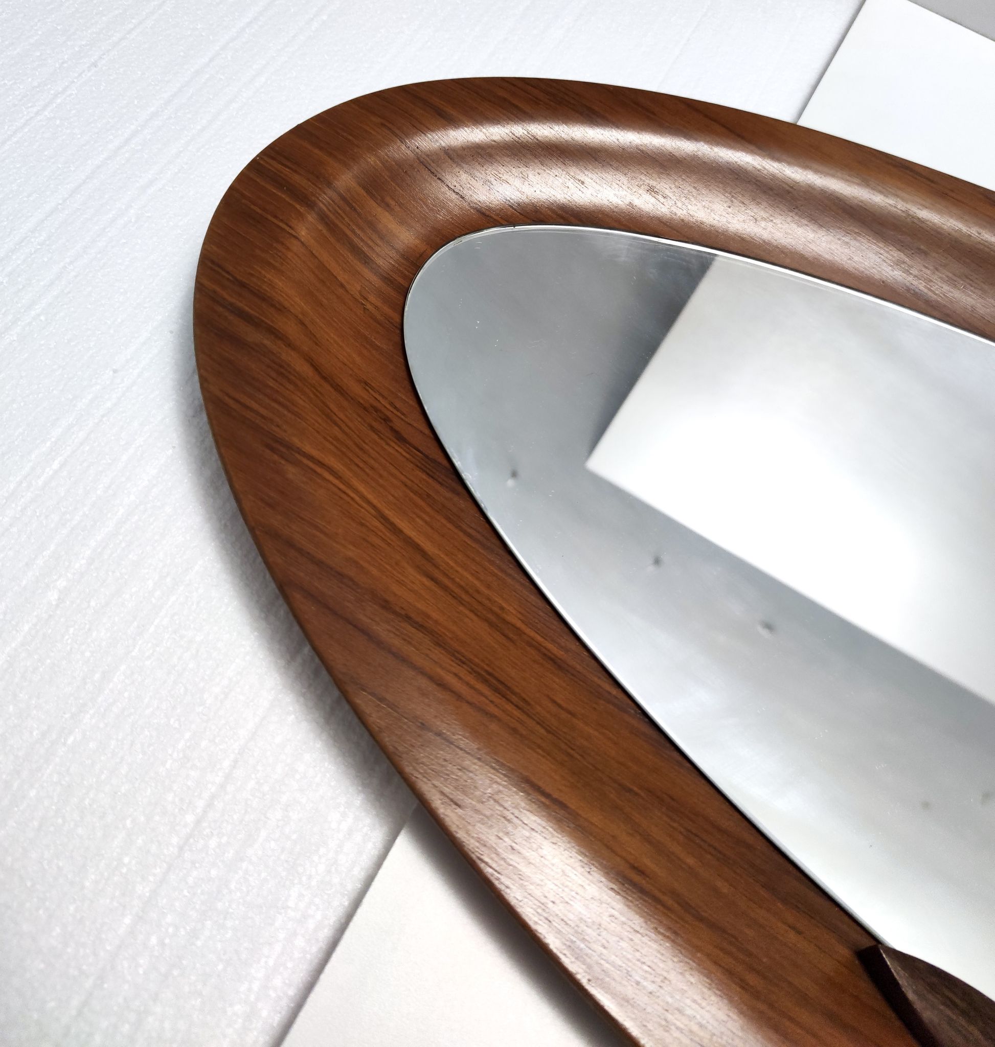 Vintage Postmodern Oval Wall Mirror with a Wooden Frame, Italy