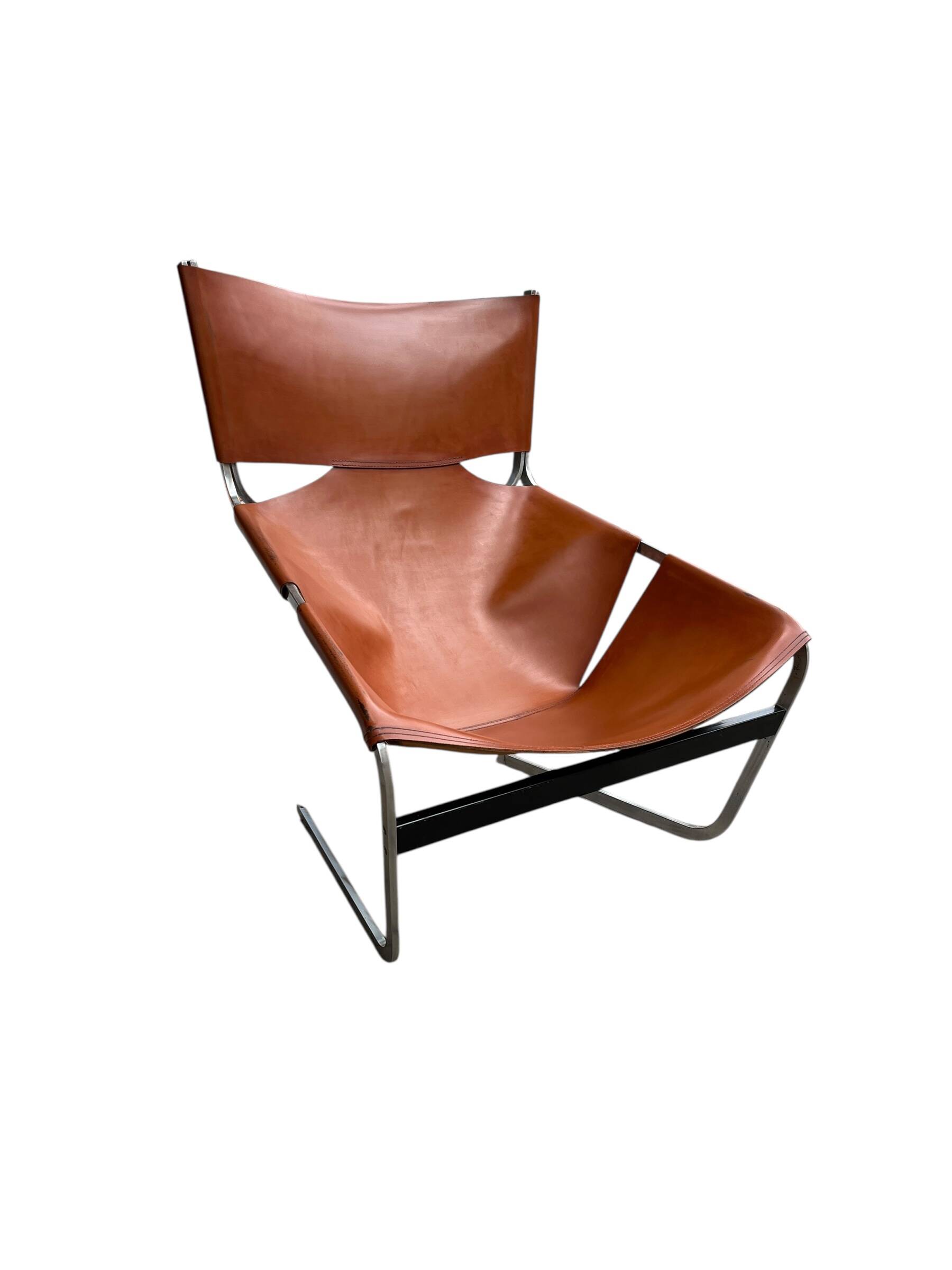 F444 lounge chair in cognac leather by Pierre Paulin for Artifort
