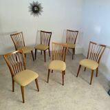 Lot of 6 old solid beech chairs, vintage design from the 60s, new fabric