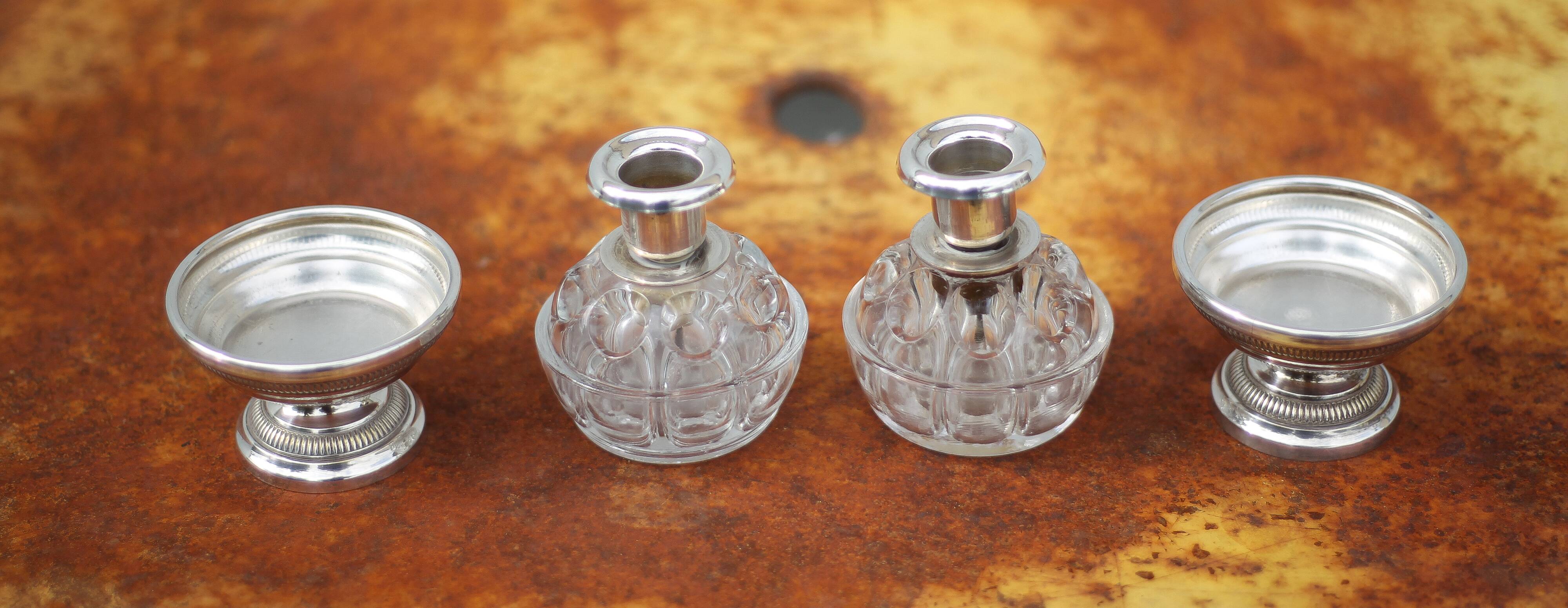 Pair of vintage silver metal flower vase candle holders, silver metal candle holder, table decoration