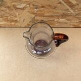 Antique clear blown glass pitcher + orange handle & foot vintage